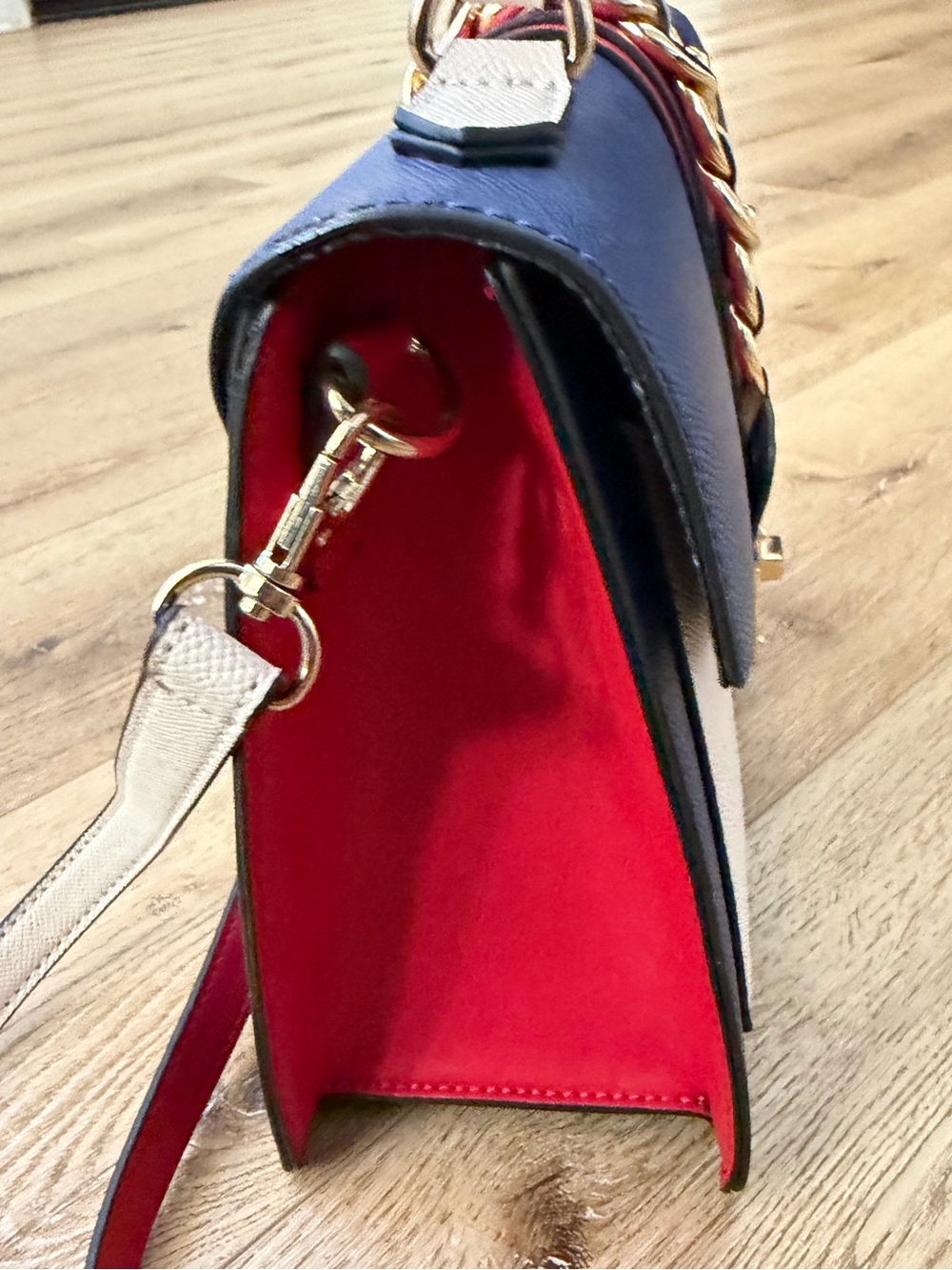 Aldo Blue, Cream & Red Structured Cross body Top-Handle Bag - Picture 5 of 9